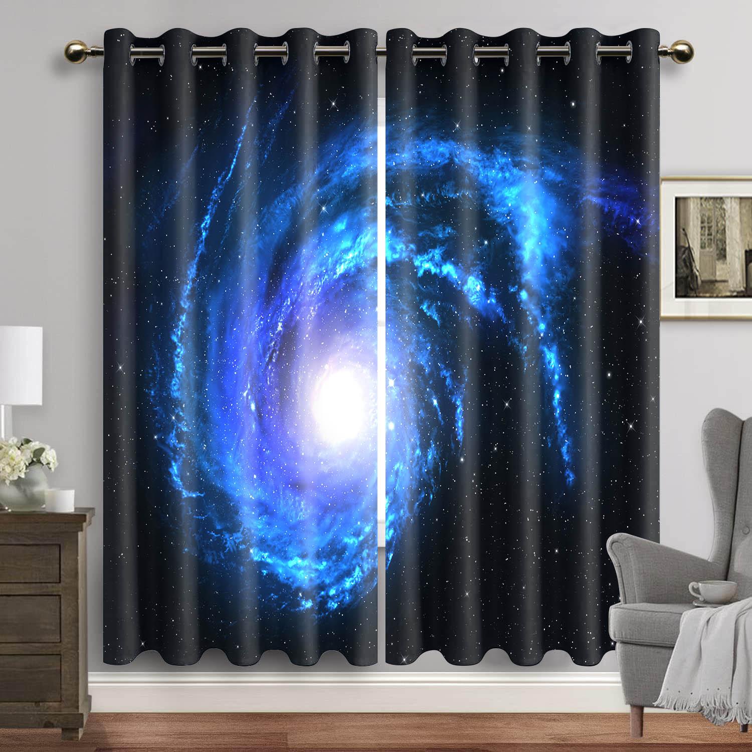 

Purple Galaxy Windowpane Drapes Space Planet Eyelet Slim Drape Universe Stars Drapes for Bedchamber Starry Forest Cortinas 100W80H(CM)&Rod Pocket