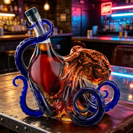 Caraffa da Whiskey Polpo 3D, Bottiglia da Whiskey da Collezione Artistica Nautica, Bottiglia Decorativa per Liquori in Vetro da 350ml, Bar Domestico per Esposizione di Whiskey e Vino