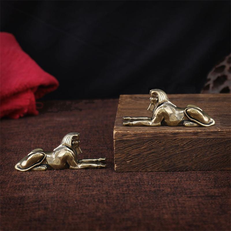 Retro Copper Egypt Sphinx Statue Small Ornaments Brass Guardian Statue Figurines Desktop Decorations Home Decor Accessories