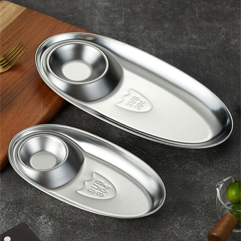Practical Nonrust Steel Party Platters Produced With Sauce Well Kitchens Serving Tray For Outdoors Dining Event