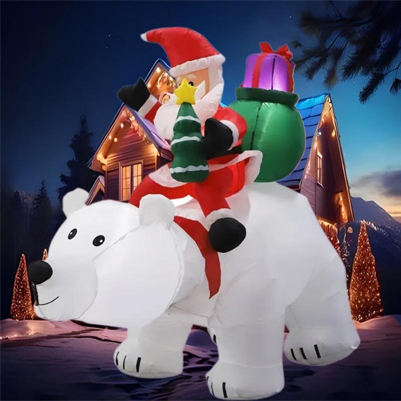 Inflatable Toy Santa Ride Polar Bear Shake Head Christmas Inflatable Model Luminous Christmas Atmosphere Decoration Model