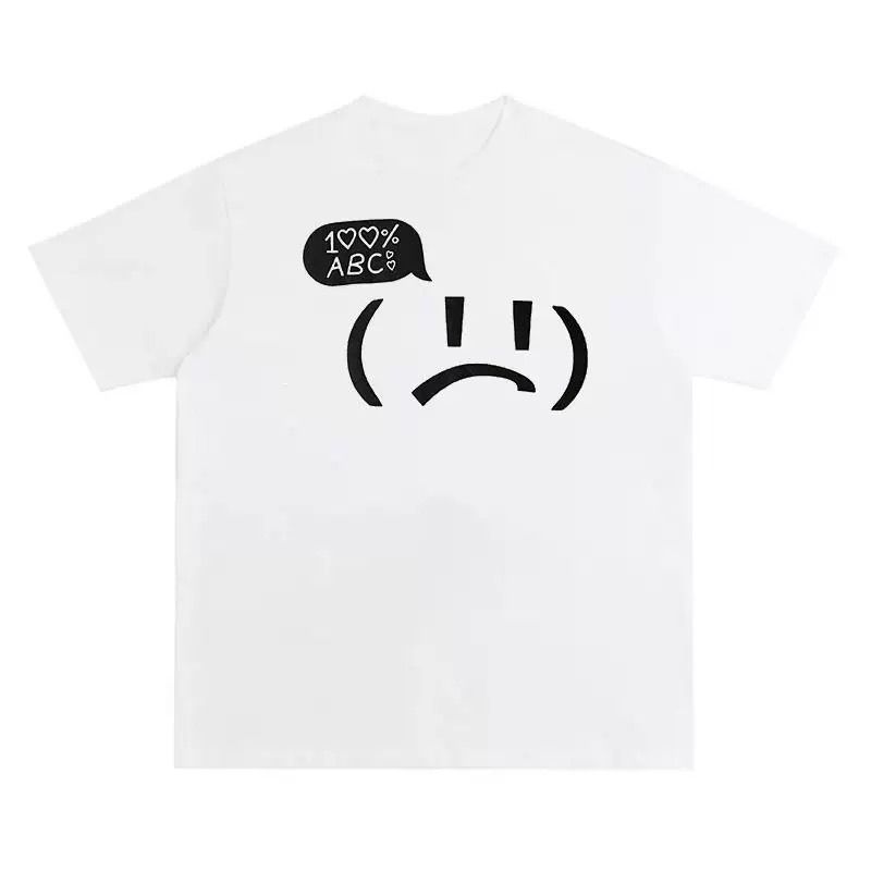 Crying Face Expression Print, Niche Design, Simple Text Print, Loose Pure Cotton T-shirt, Short Sleeve