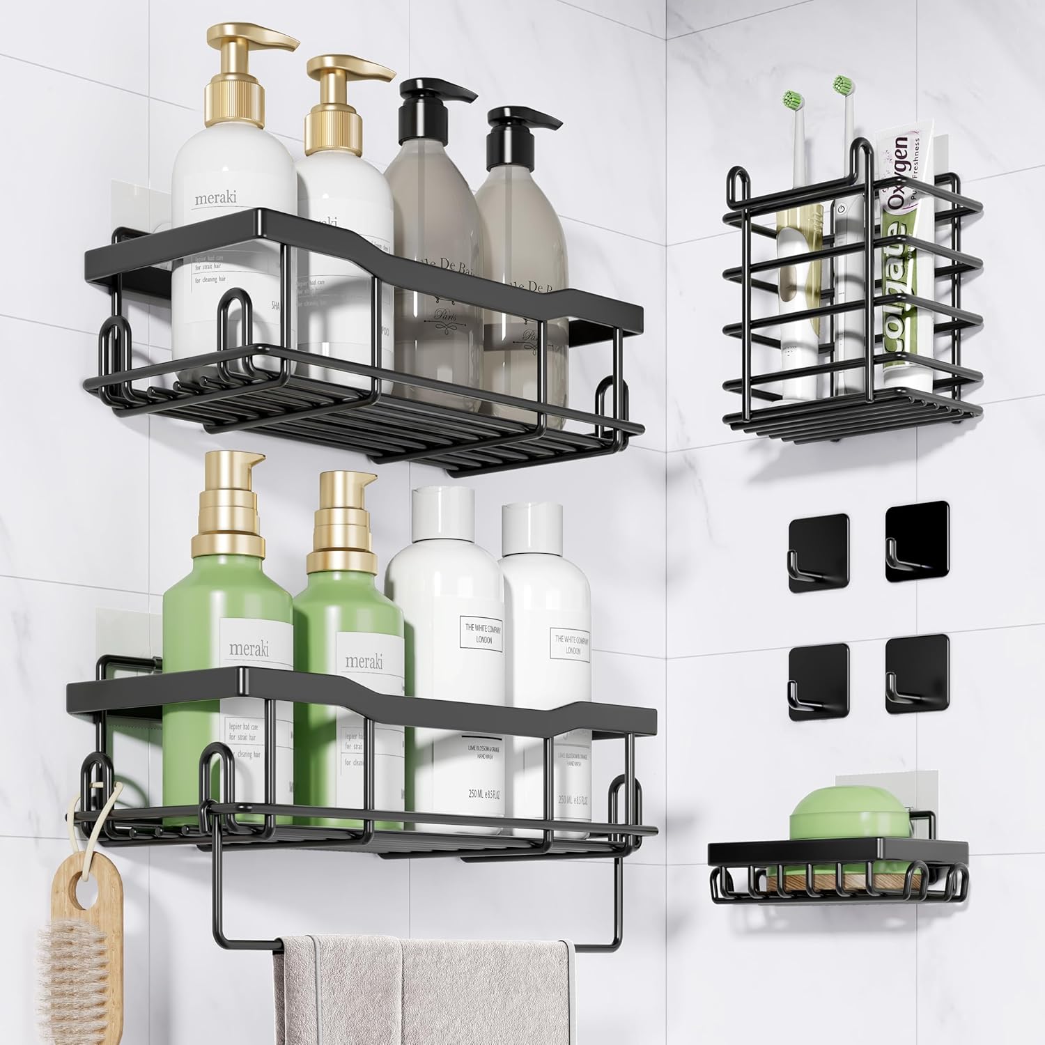Shower Caddy, Adhesive Shower Organizers Large Capacity Stainless Steel, Drill-Free Shower Shelves for Inside Shower with Hooks SC01-2