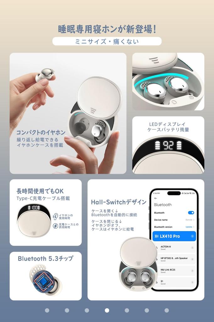 Mandourai Sleep Painless Sleep Auriculares con Sonido Bluetooth por Miscontacto Mini Auriculares de Carga para Dormir con Sonido Alto, Prevención, 5.3, Ultraligeros