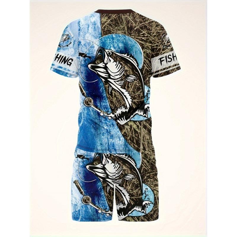 Men s Summer Sports Suit, 3D Printed Short-sleeved T-shirt and Shorts 2pcs Set S