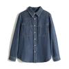 Vintage Hong Kong Style Blue Denim Shirt Women's Spring and Autumn Layering French Top