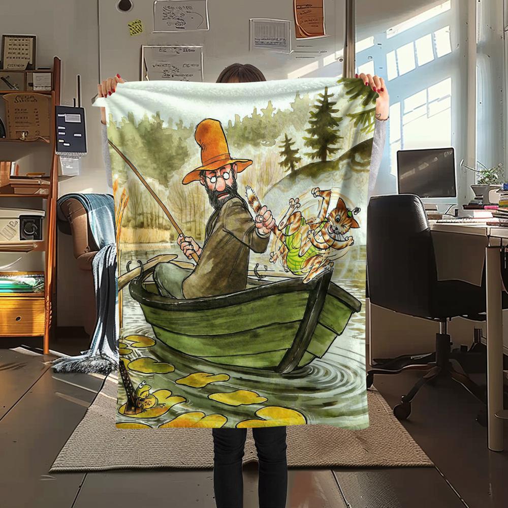 Pettson and Findus Flannel Blanket, High quality Comfortable for All Seasons, Home Decor, Warmth and Comfort