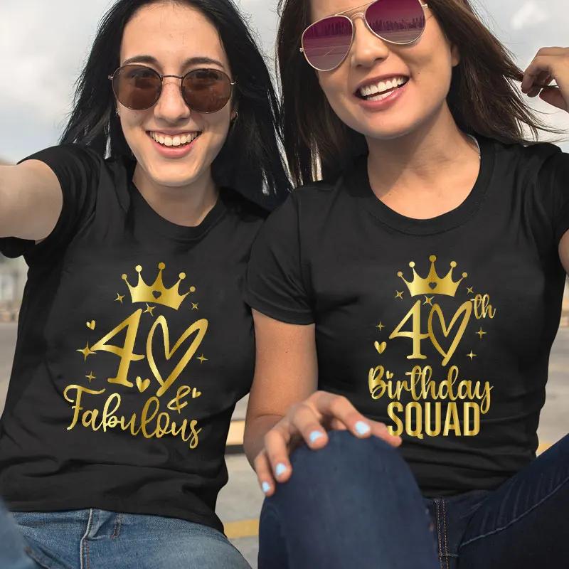 T-Shirt für Damen Kapitel 40. Geburtstag Crew Party Y2k Tops Grafik 40 Geburtstag Squad Kapitel T-Shirt Sommer Kurzarm Tees