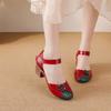 2025 Summer Genuine Leather Shoes Gladiator Sandals Women 4cm High Heels Classic Black Round Toe Hollow Ladies Sandals
