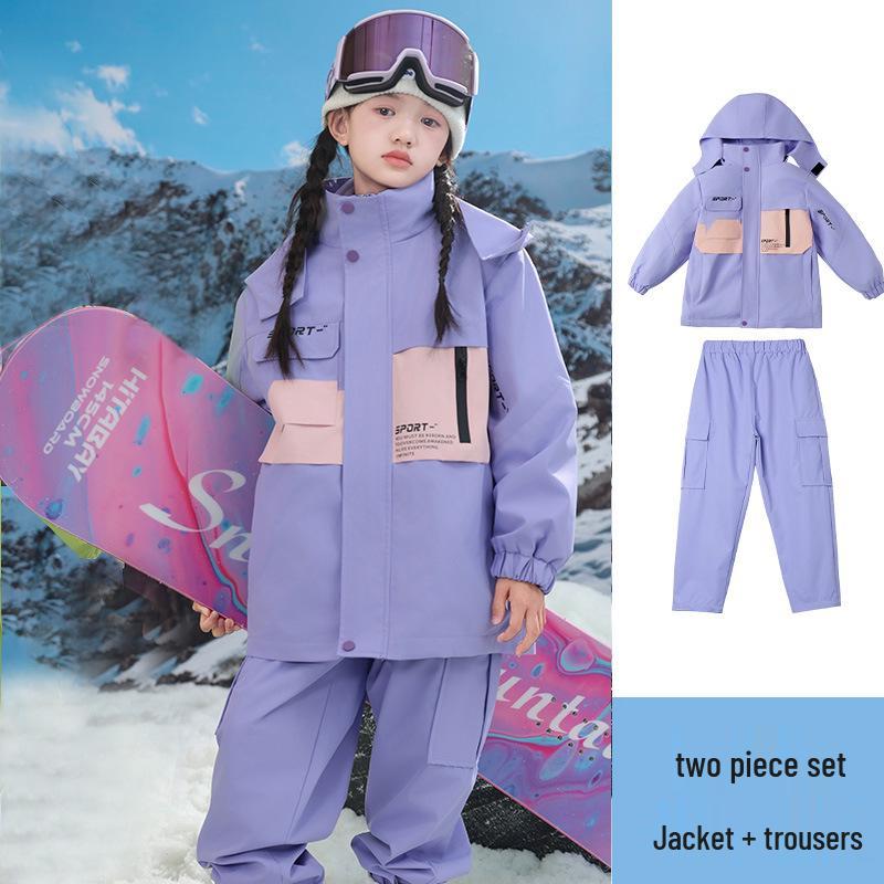 Kids' Thickened Ski Suit Set: Warm DuPont, Three-Proof Mountaineering Jacket for Boys & Girls, Primary School Students, Three-Piece.