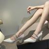 Premium design sense versatile temperament pointed high heels women's thick heel double buckle single shoes soft leather