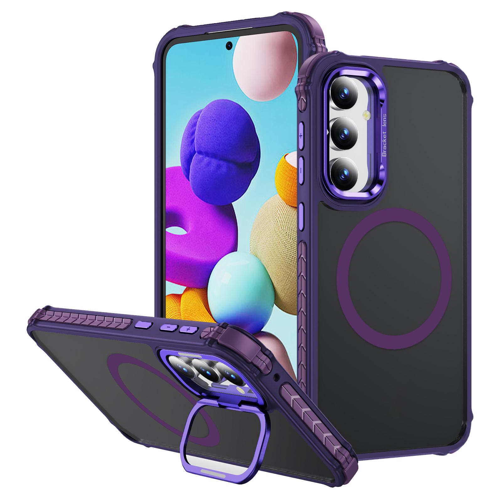 

For Samsung Galaxy A15 4G/5G Case with Lens Kickstand Matte Back Cover Compatible with MagSafe Purple