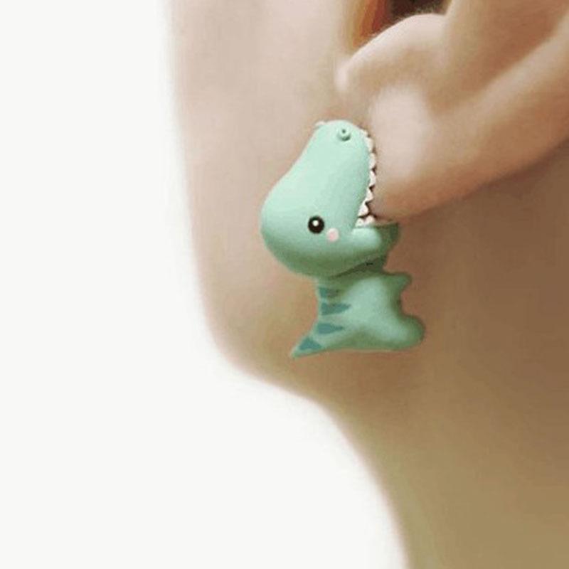 Mini Animal Bite Earrings: Corgi & Dinosaur Shark Designs in Adorable Spray Paint Finish