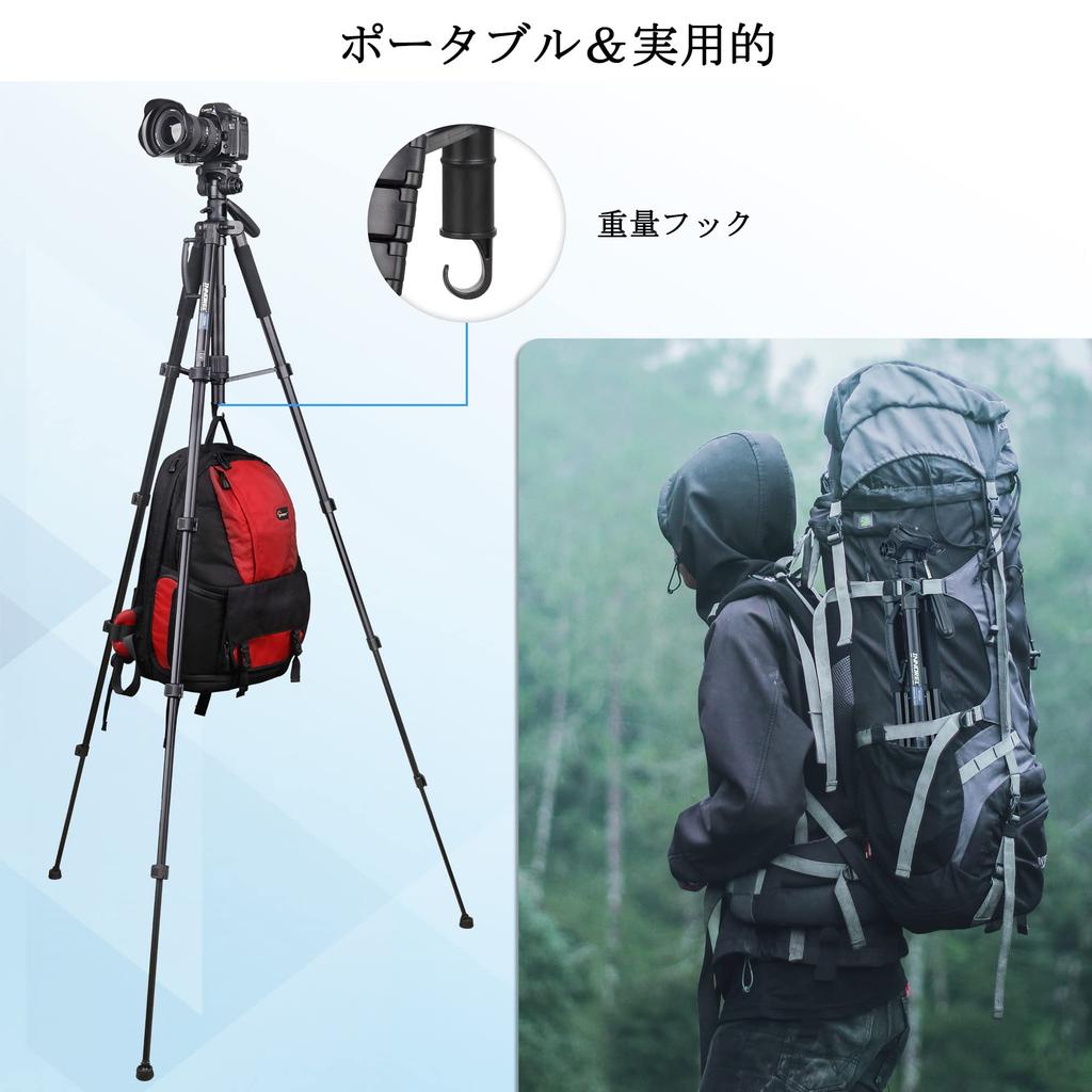 INNOREL Camera Tripod for DSLR Monopod Panoramic Rotating Center Overhead Aluminum 5 Lever Travel Smartphone with Storage RT20H Cameras, Convertible,