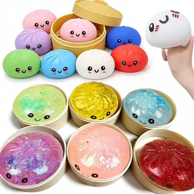 12 Pcs Realistic Giant Dumpling Squeeze Toy With Bamboo Steamer Soft Dough Ball Decompression Fidget Toy Funny Creative Gift