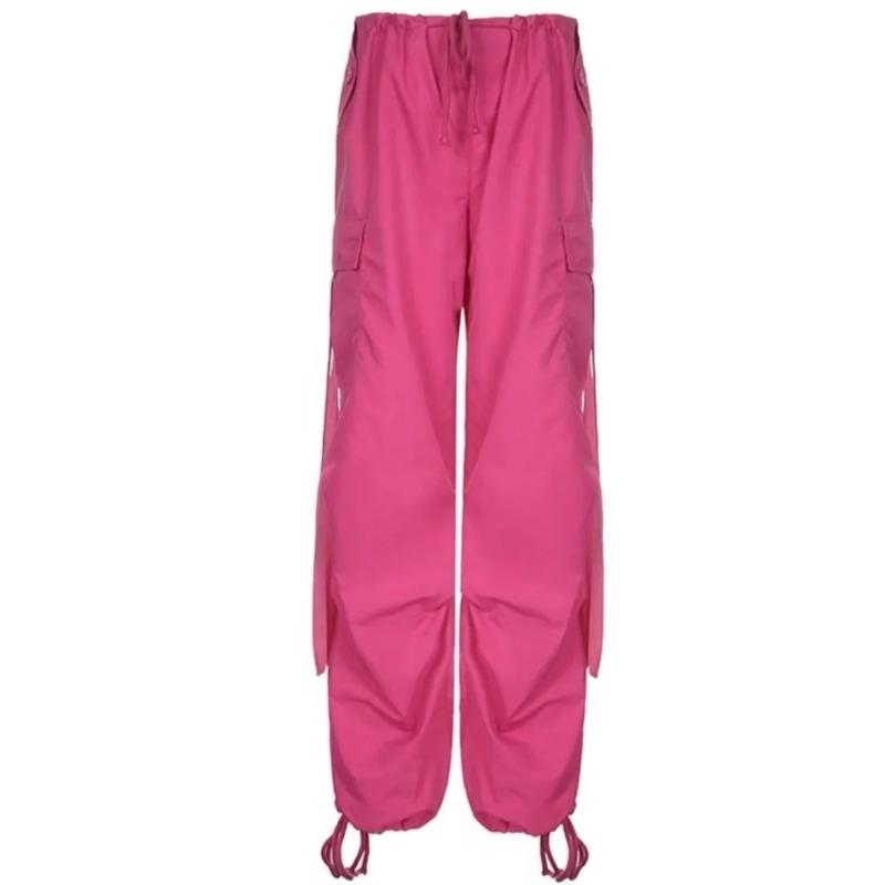 Pantaloni Cargo Rossi Donna Casual Jogger Vita Alta Fianchi Larghi Hip Hop Pantaloni Pantaloni Capri Punk Coreani Tasche Pantaloni