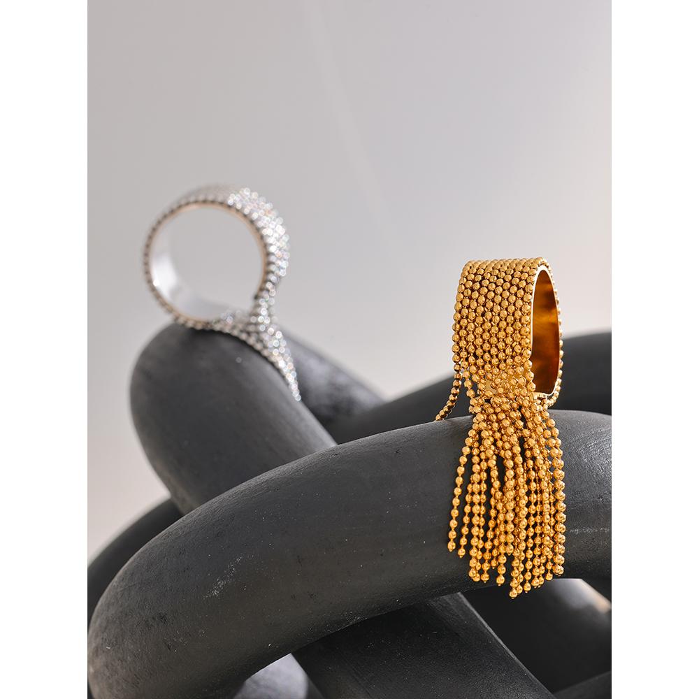 Statement Stainless Steel Chain Tassel Finger Ring Adjustable 18K PVD Plated High Quality Charm Stylish Golden Jewelry