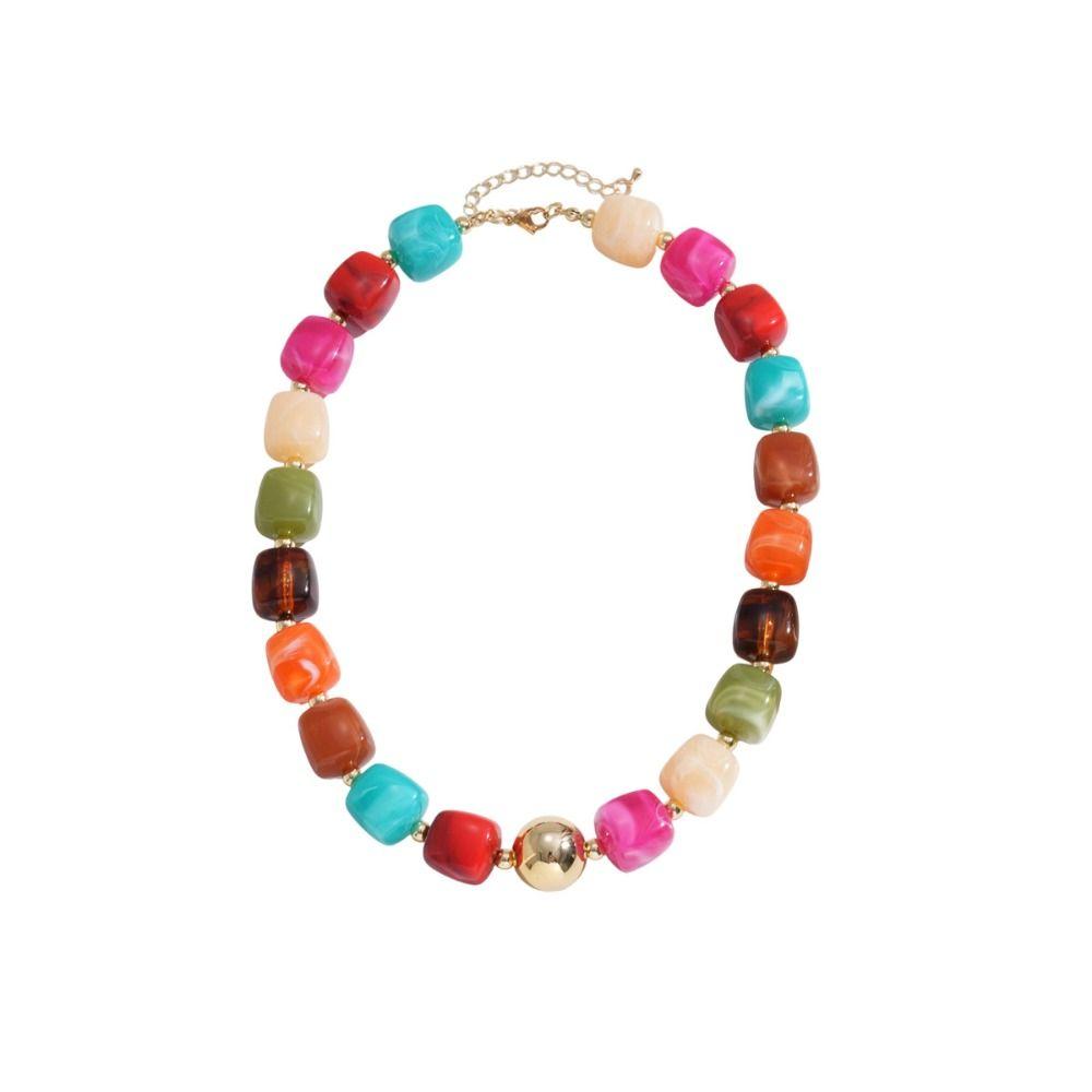 Smudge Effect Resin Beaded Chokers Multi Color Acrylic Pendant Chain Beaded Necklace Daily Wear
