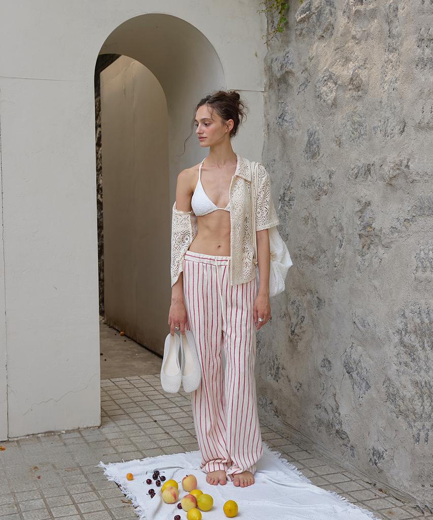 Eopaeleolakaibeu Slove Stripe Banding Pants - Red