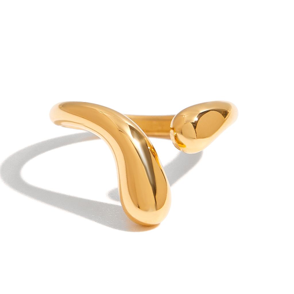 Yori Chic Polierter Tropfenförmiger Verstellbarer Offener Ring PVD Wasserbeständiges Metall Attraktiver Schicker Schmuck Damen