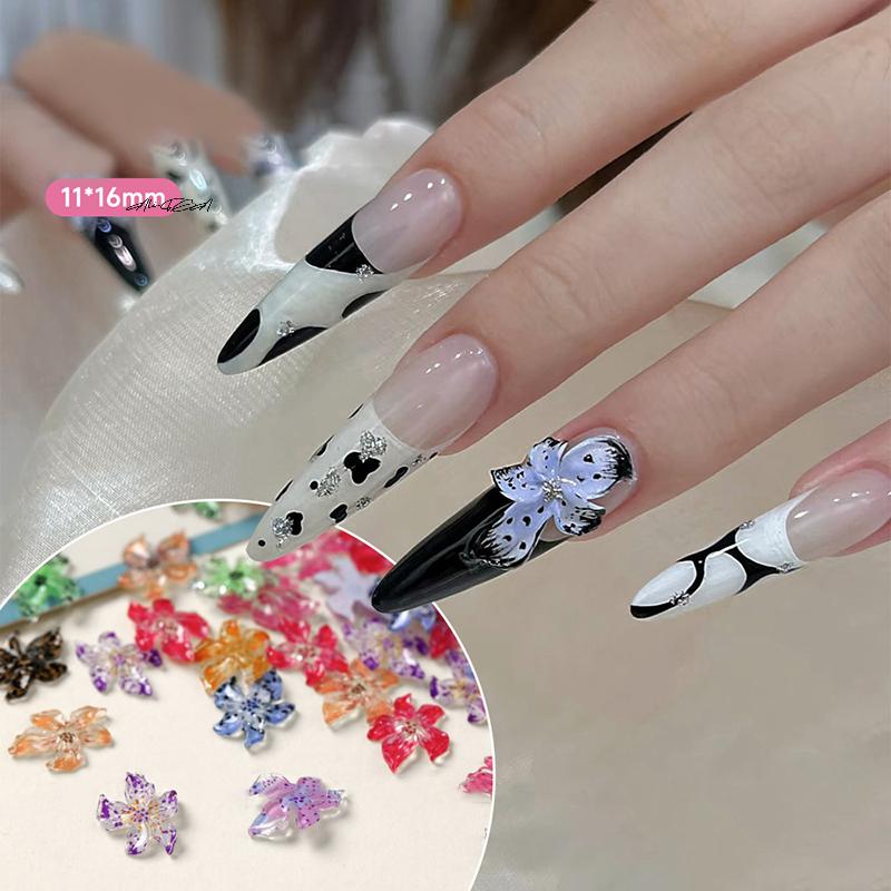 50Pcs Ice Transparent 3D Resin Nail Art Charms Lily Flower Decorations DIY Jewelry Accessories for Manicure