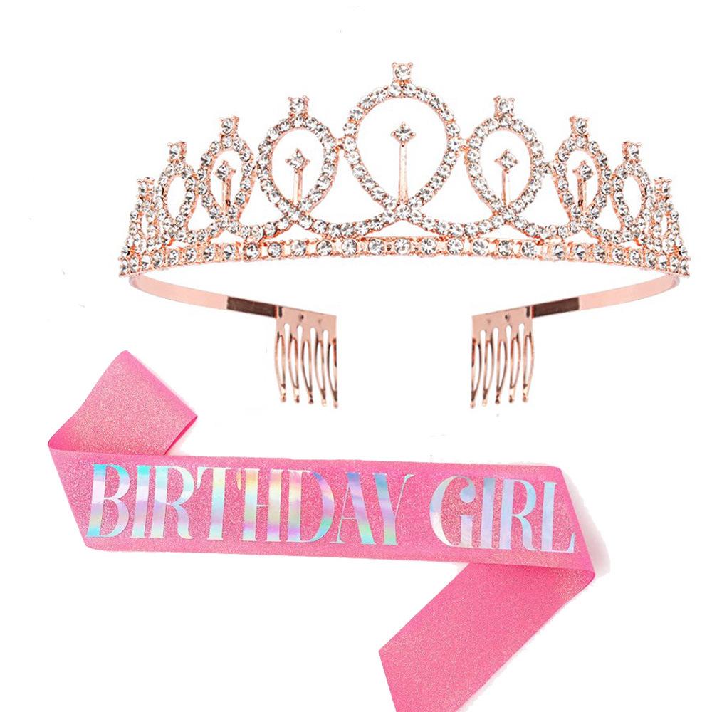 Set de Corona Brillante con Correa para el Hombro y Diadema para Niñas Cumpleañeras