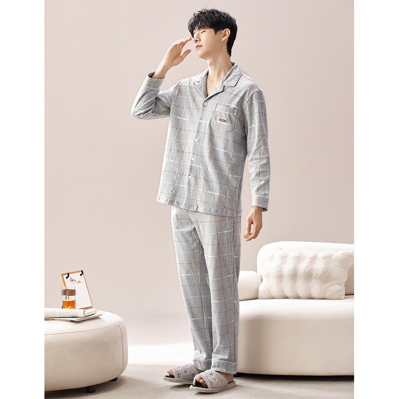 Set Pijama Bumbac Bărbați la Modă Imprimeu Haine de Casă Mâneci Lungi Articole de Noapte Bărbați Cardigan Haine de Lounge Pijama Hombre