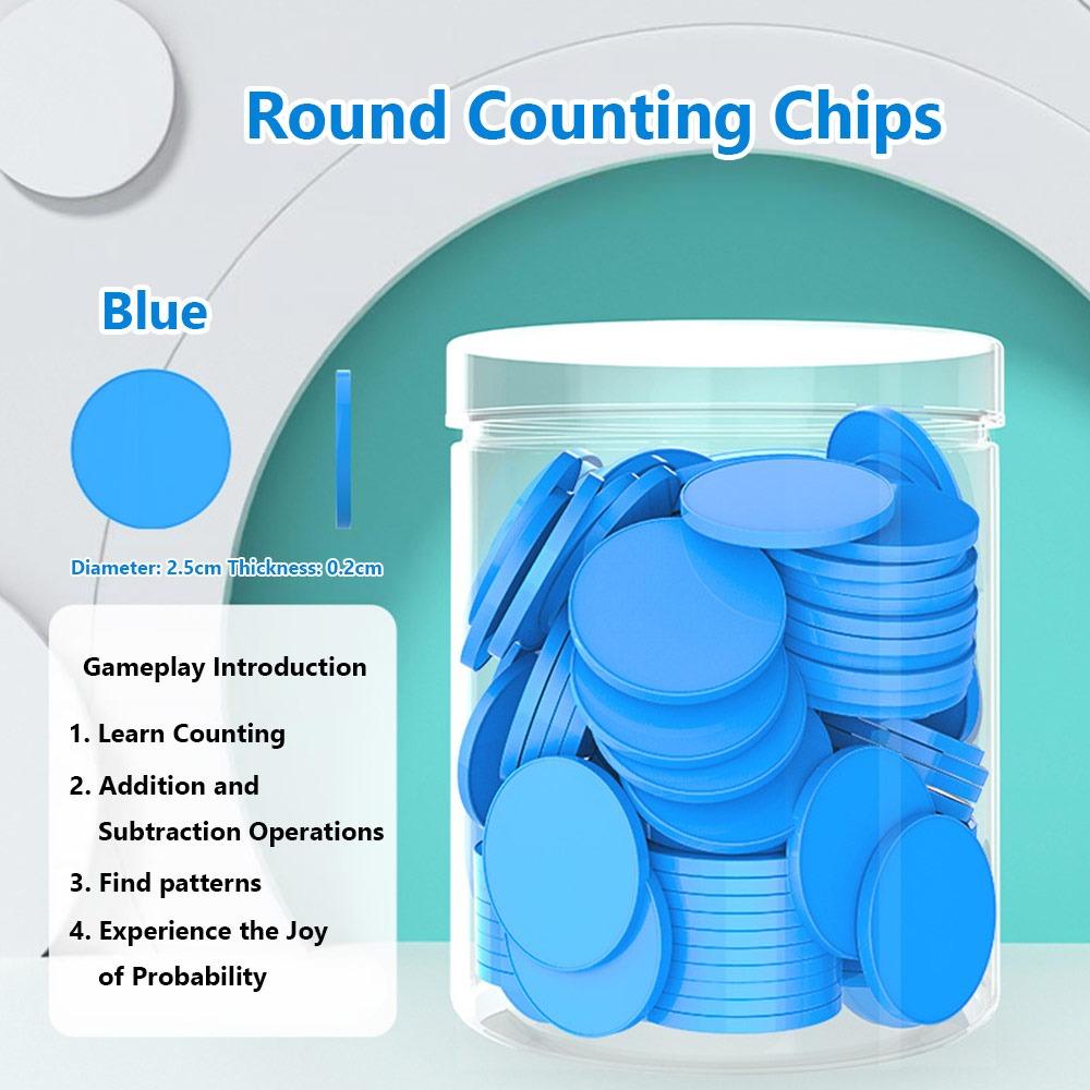 

100 шт. Пластиковые счетные фишки Операции сложения и вычитания Цветные круглые Обучающий инструмент Жетоны для настольных игр Фишки для покера синий