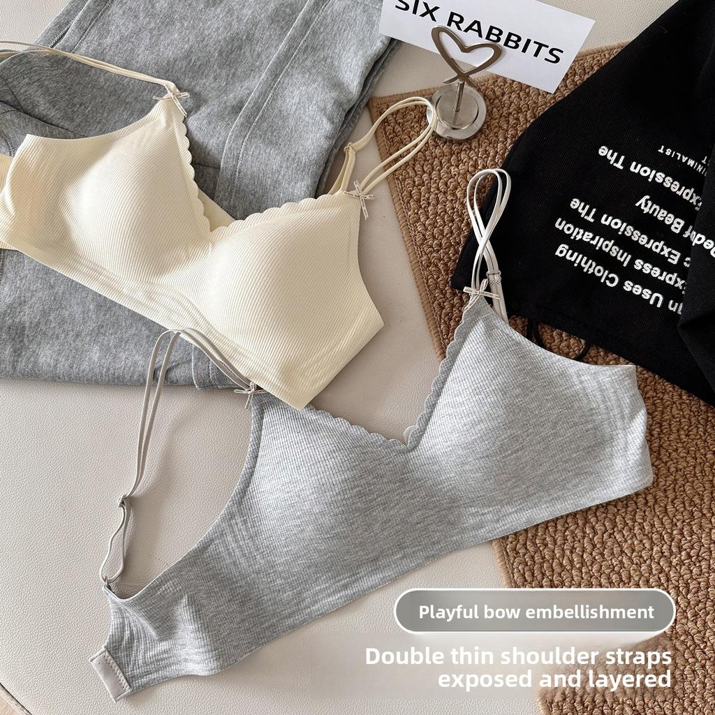 Sexy Off-Shoulder Jelly Strip Soft Support Bra, Small Bust Push Up Side Gathering Seamless Wireless Bra
