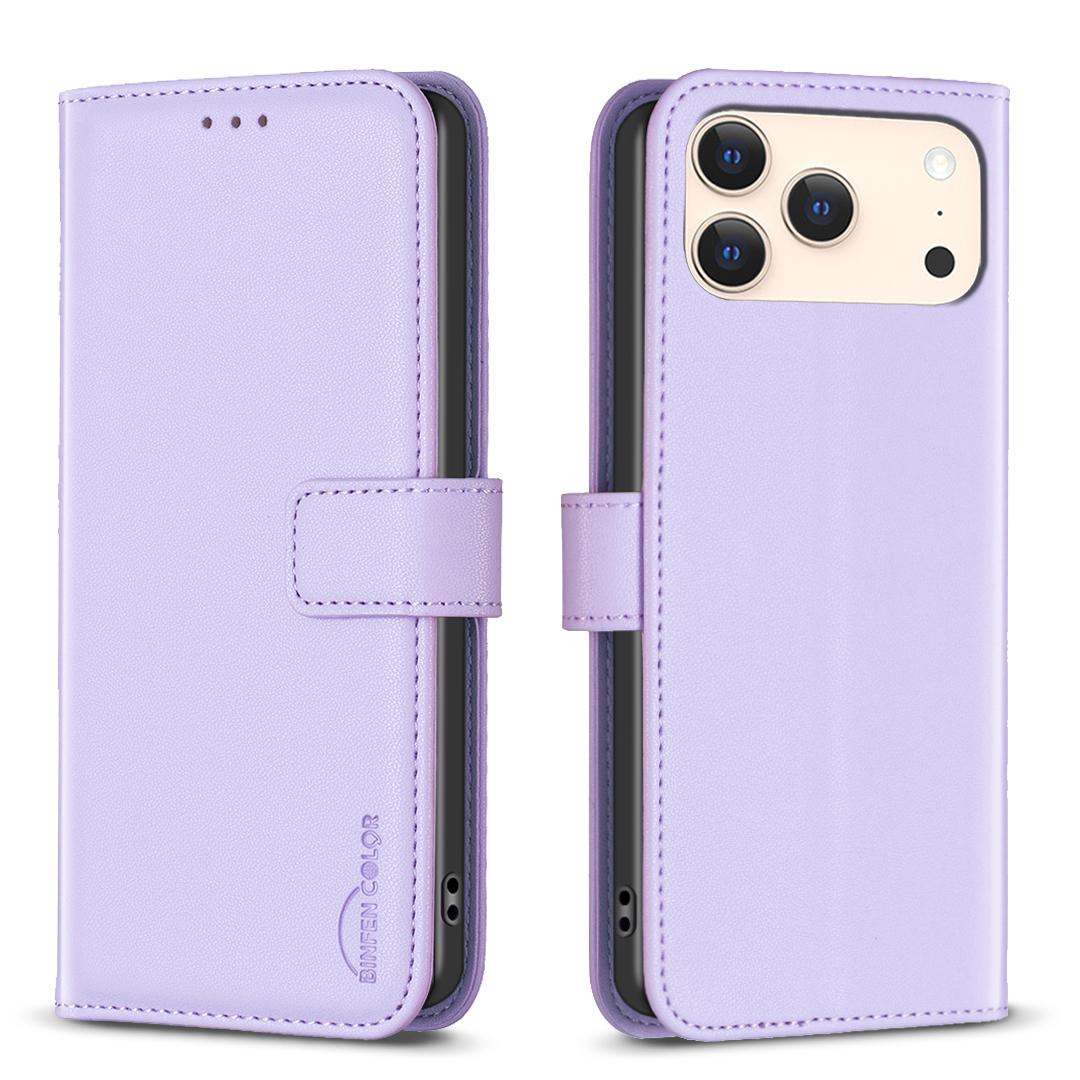 

For iPhone 17 Pro Max Phone Case BINFEN COLOR BF17 Wallet Folio Flip Leather Cover Purple