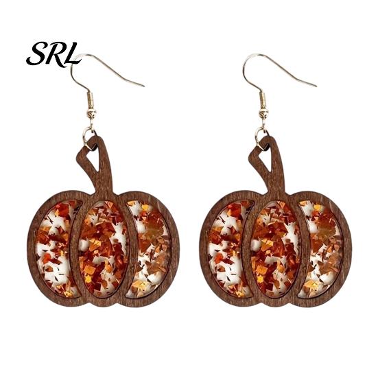 Unique Statement Earrings 1 Pair Fall Thanksgiving Pumpkin for Women, Wooden Gift Her Shaped Dangle Drop Earrings, Autumn Halloween Jewelry Festive