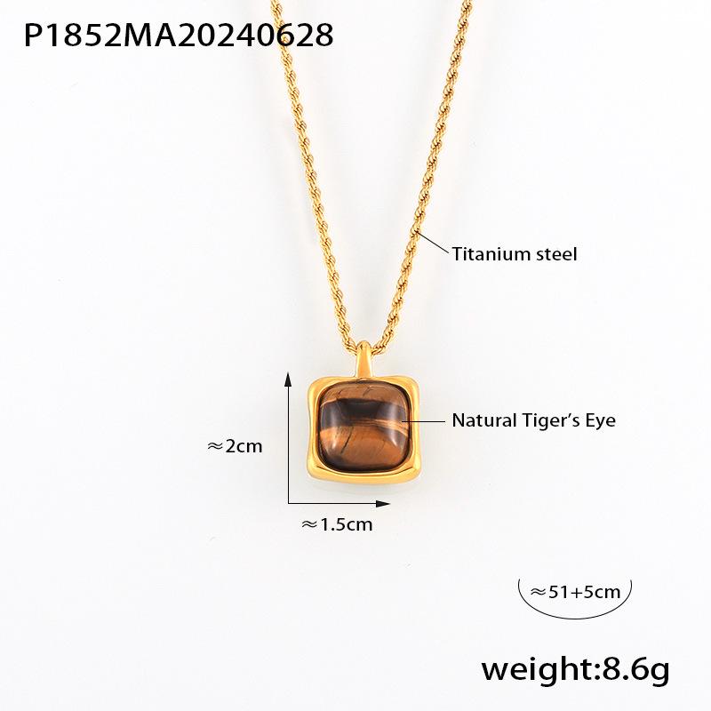 French Style 18k Gold Plated Tiger Eye Pendant Necklace