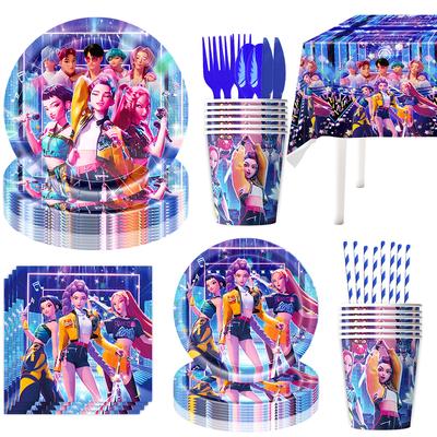 K Pop Demon Hunters Theme Birthday Party Decorations Tableware Balloon Cup Plate Banner Backdrop for Girls Baby Shower Supplies