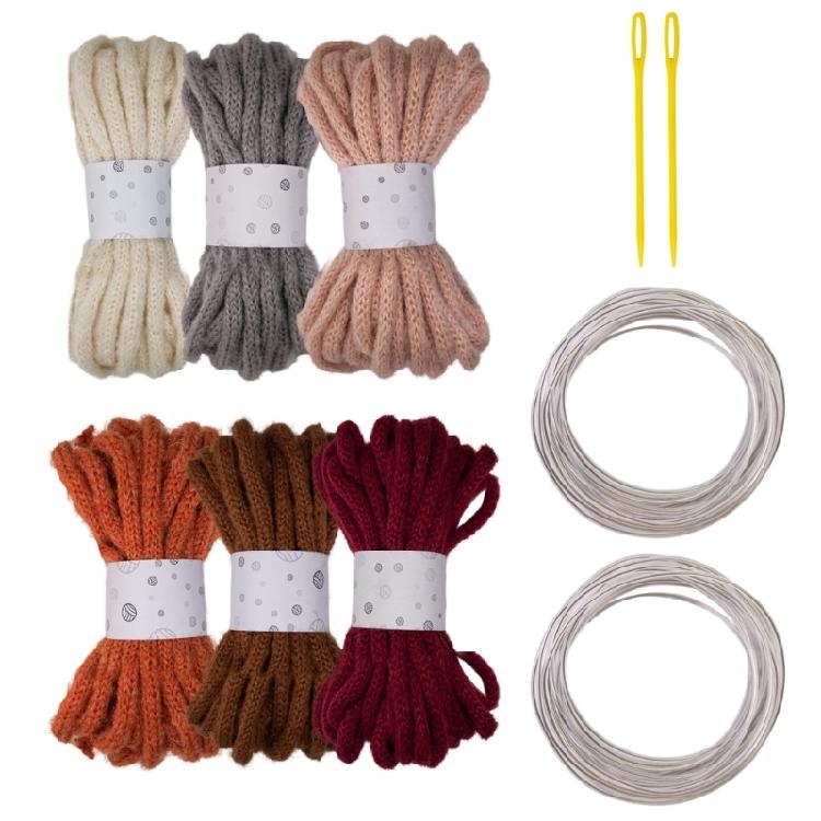 6Rolls Braided Polyester Rope 7mmX5Meters Hollow Braided Cord with Needle and Fixed Wire for Art Craft and Decoration