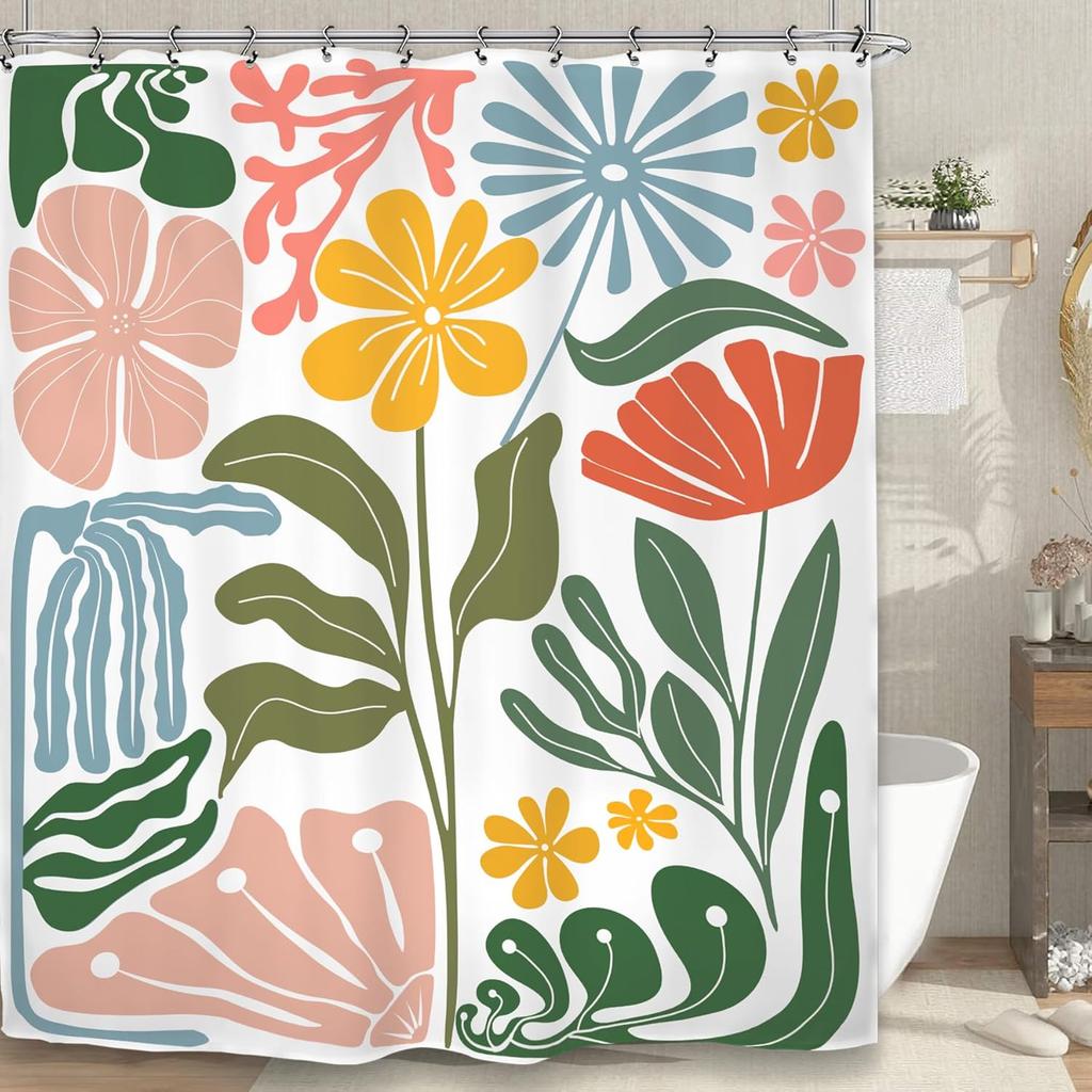Abstract Floral Garden Shower Curtain 72X72 Inches Modern Boho Style Bathroom Decor With Bright Colors
