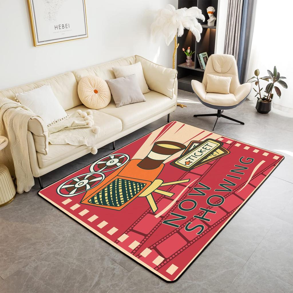 Vintage Cinema Movie Theater Carpet Popcorn Decor Rug Indoor Living Room Floor Mat Doormat
