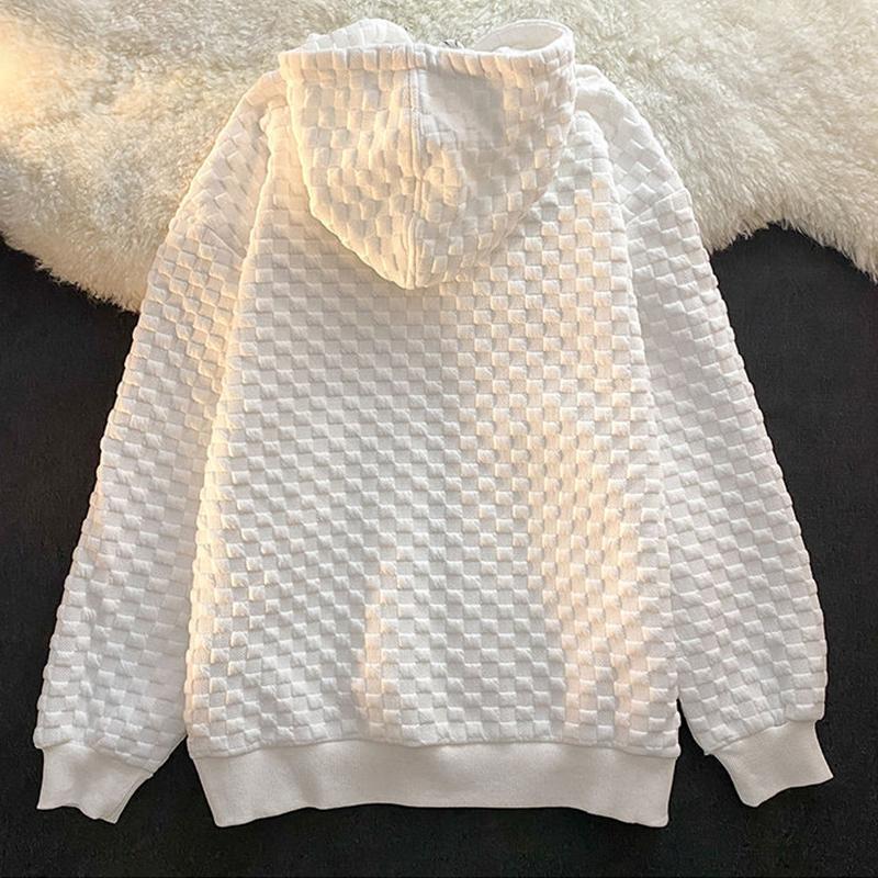Women's Sweatshirt Hoodie Fashion Loose Waffle Top Solid Color Long Sleeve Cardigan Jacket
