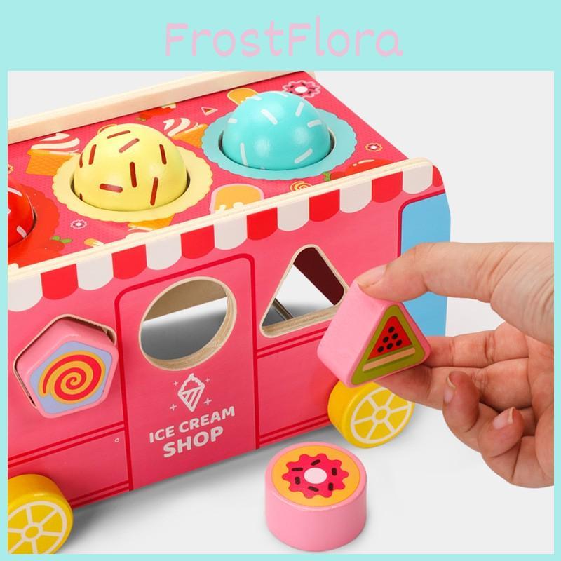 Kids Wooden Educational Toy With Ice Cream Truck Shape For Early Gift Learning