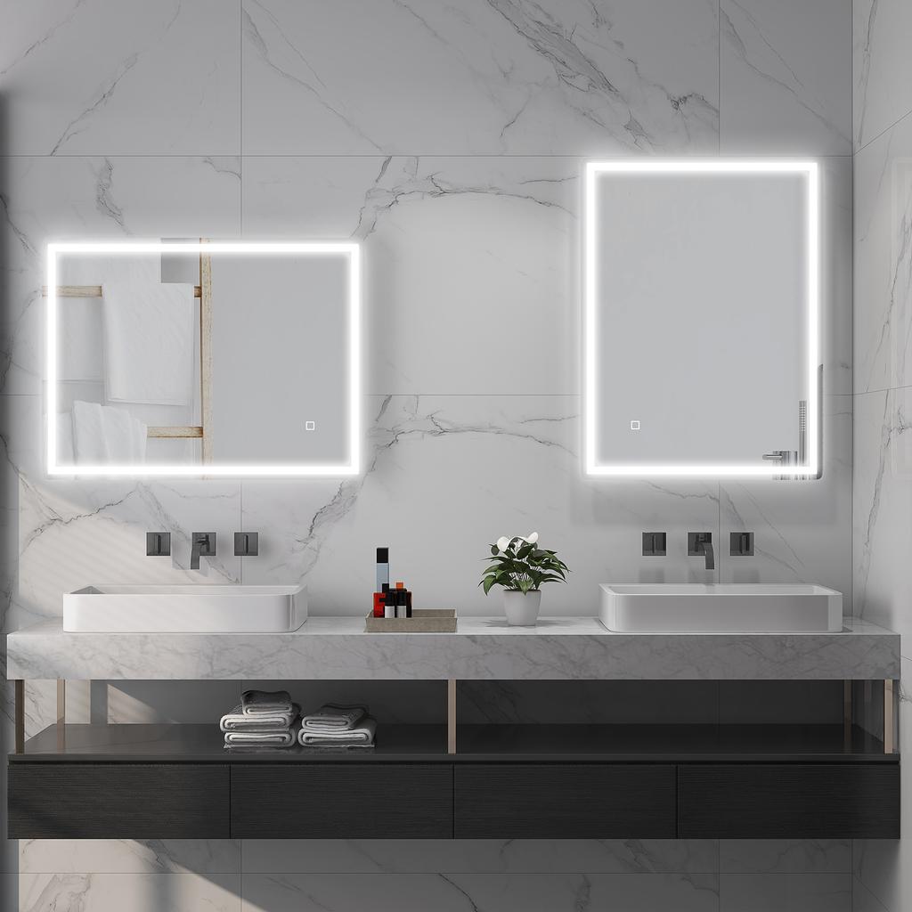 Bathroom Mirror Bathroom Mirror Wall Mirror LEDs, Touch Switch, Anti-Fog Function, 60 x 80 x 4 cm, White