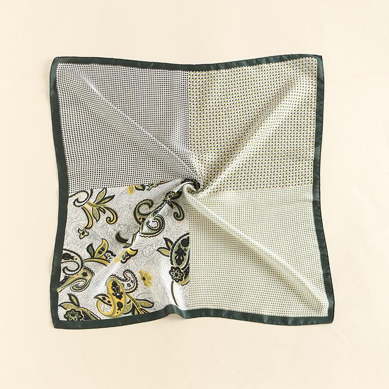 Silk scarf female stripe black and white printing spring and summer new decoration simple fashion simulation silk square scarf