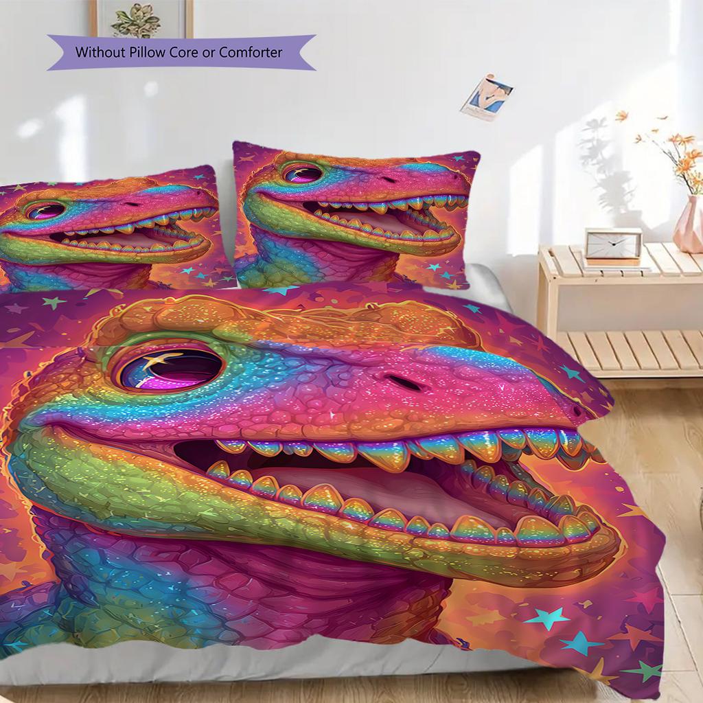 Dinosaur Pattern Bedding Quilt Set Quilt Cover Pillowcase Home Decoration Birthday Gift (1 * Duvet Cover + 2 * Pillowcase, Without Core)