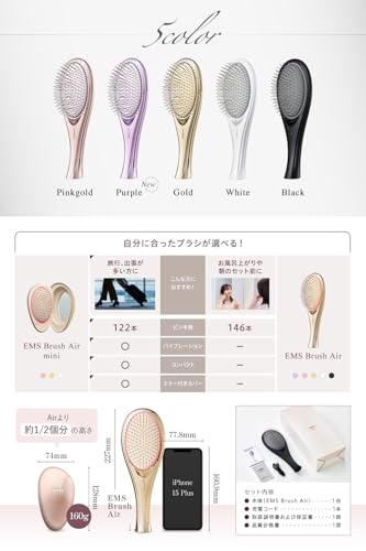 Featured On "Hiruobi" (Japanese TV Show) Wavewave Ems Hairbrush with Red LED, Smooth Hair, Cushion Brush, and Comb, Perfect Birthday Gift for Women, W