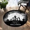 Happy Halloween Round Carpet Castle Bat Print Area Rug for Living Room Bedroom Chair Non Slip Horror Theme Floor Mats Yoga Mat