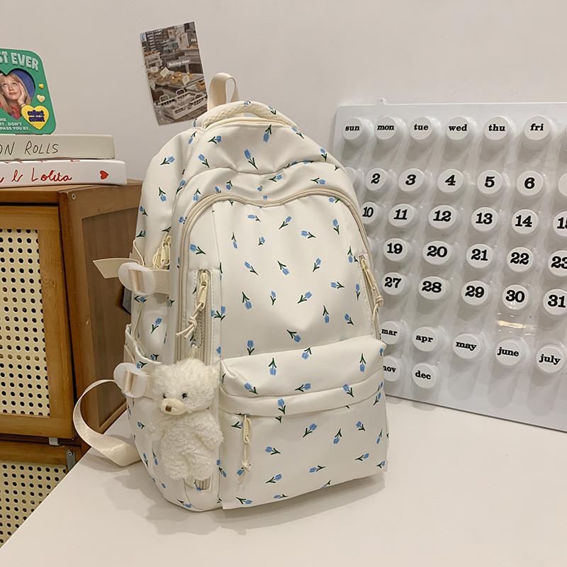 Floral Pattern Nylon Backpack With Large Capacity For Students And Casual Use