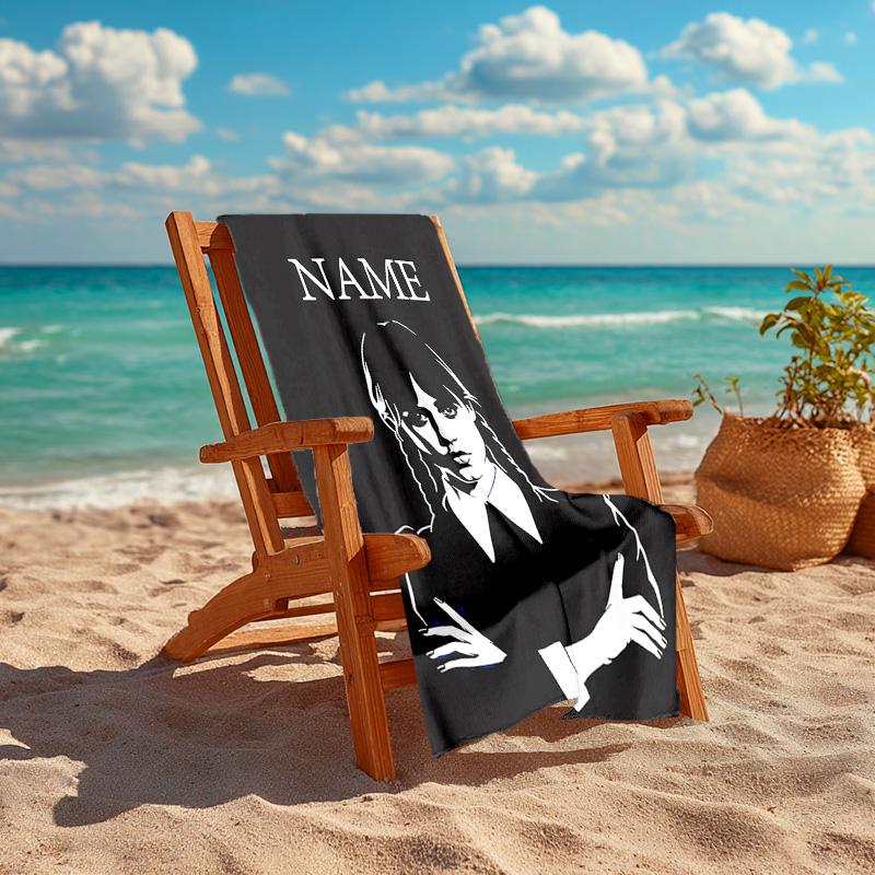 Personalized Customized Proof Beach Towel with Wednesday Addams Pattern - Soft, Absorbent,quick-drying,perfect Swimming,camping&bathing