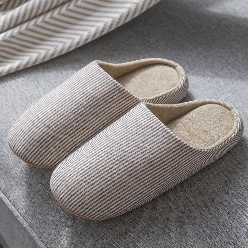 Japanese-style household soft sole non-slip silent wooden floor cotton slippers couple silent plus size home shoes