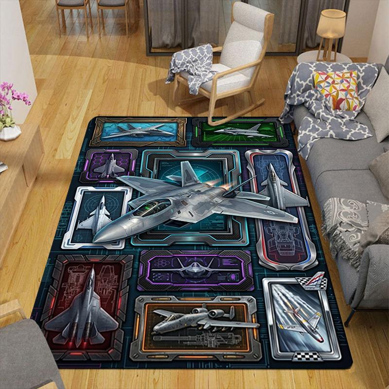 Futuristic Jet Compilation Pattern Rug Floor Mat for Living Room or Bedroom Soft and Comfortable Carpet a Gift for Birthday and Holiday.