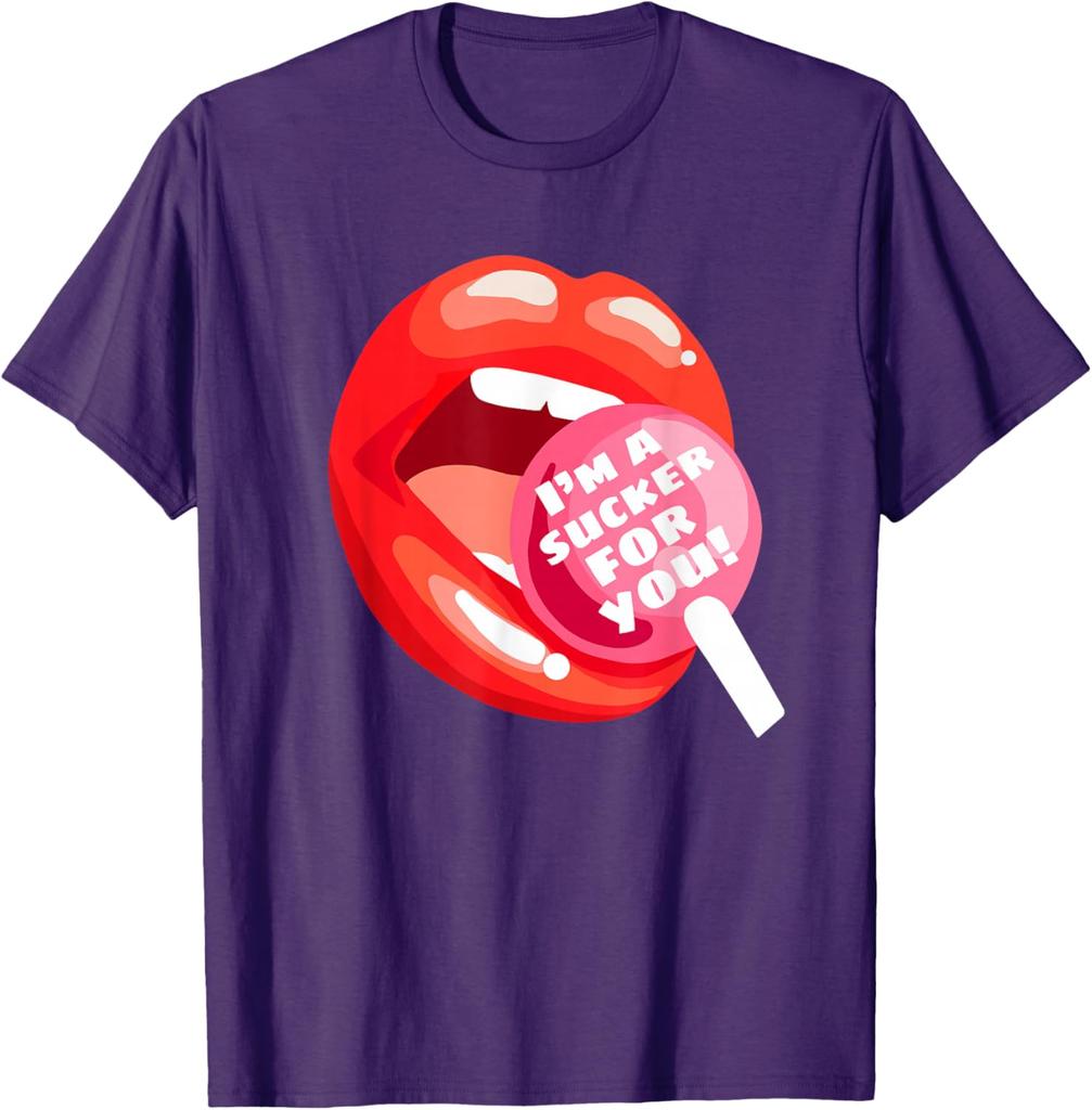 I'm A Sxcker For You Lips Lollipop Graphic Print Men's Casual Cotton T-Shirt