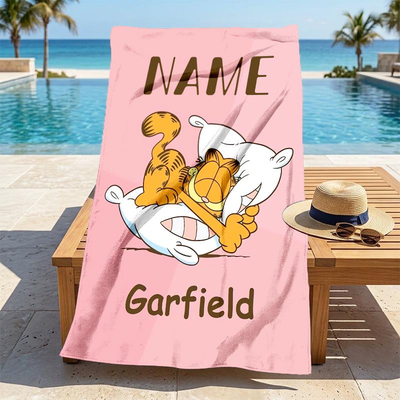 Custom Name Garfield Hug Stylish Digital Printing Beach Towel Quick‑Drying Absorbent Blanket for Beach Pool Gym Travel