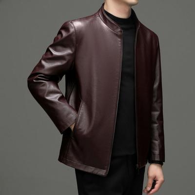 Autumn Genuine Leather Coat Men's Slim Fit Short Standing Collar Leather Jacket Men's Genuine Leather Coat Dad's Wear